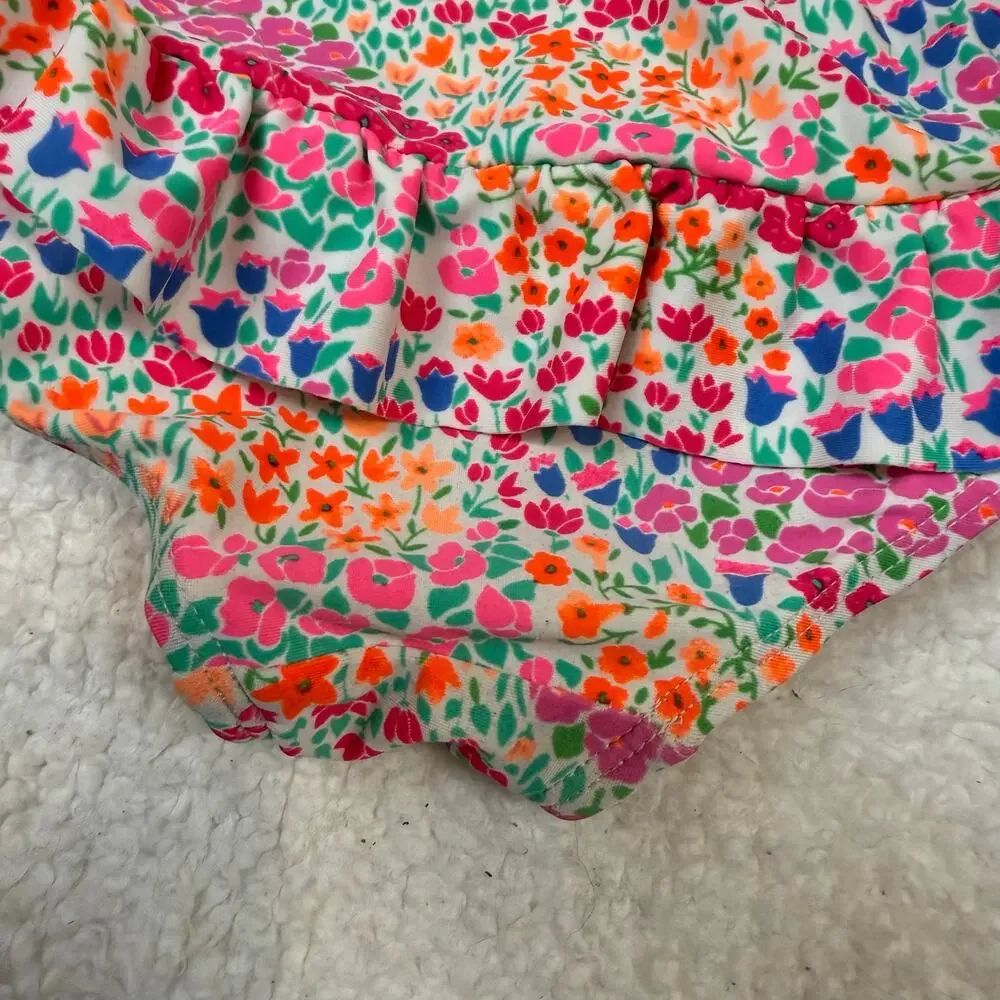 OshKosh Floral Neon Swimsuit Peplum Ruffle Baby Girl 9-12 Months One Piece